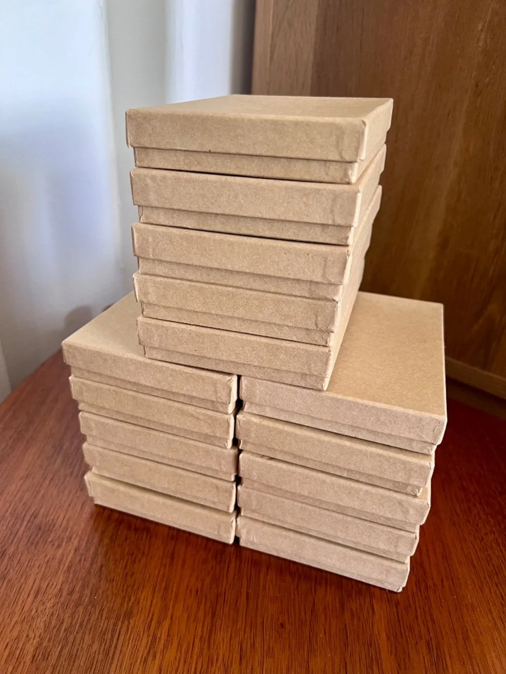 Qty 15 Brown Kraft Cotton-Filled Jewelry Boxes 5-1/4